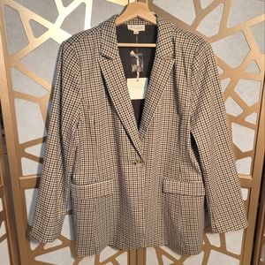 NWT MARLED Plaid Check Print 1 Button Oversized Blazer with pockets